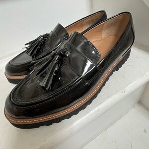 Franco Sarto Glossy Black Tassel Loafers